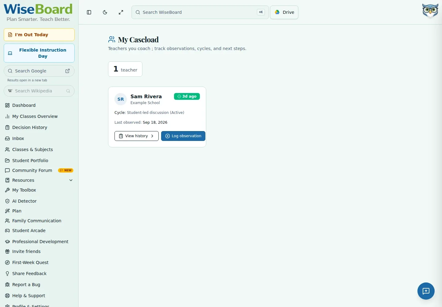 WiseBoard Coaching Caseload with accepted coaching relationships