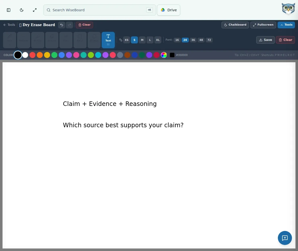 WiseBoard Dry Erase Board with browser-based drawing and annotation tools
