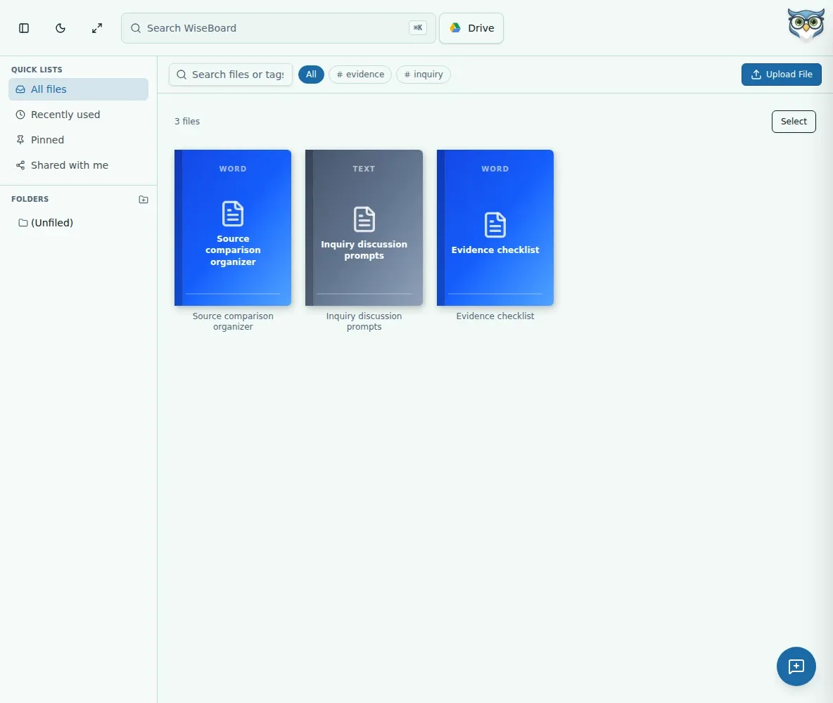 WiseBoard Resource Library with teaching materials