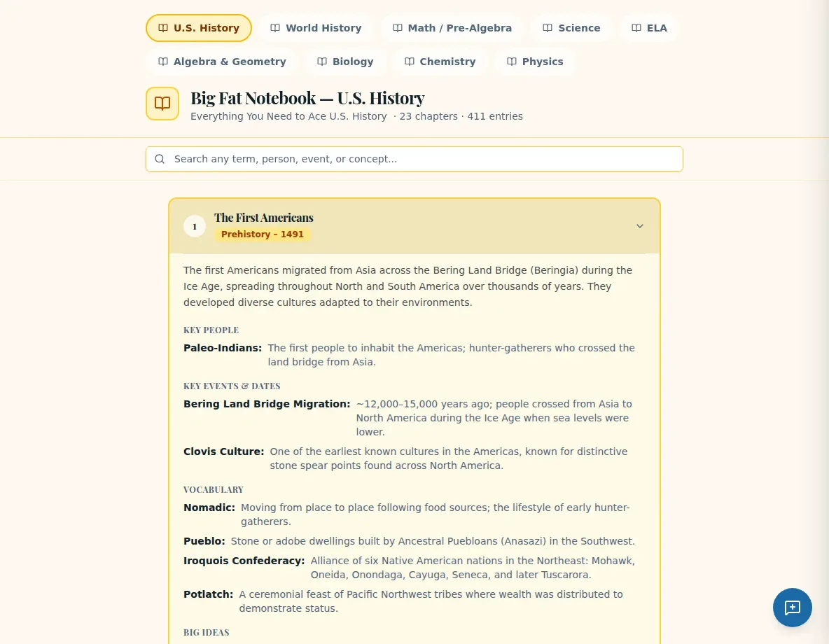 WiseBoard Big Fat Notebook with searchable subject chapters