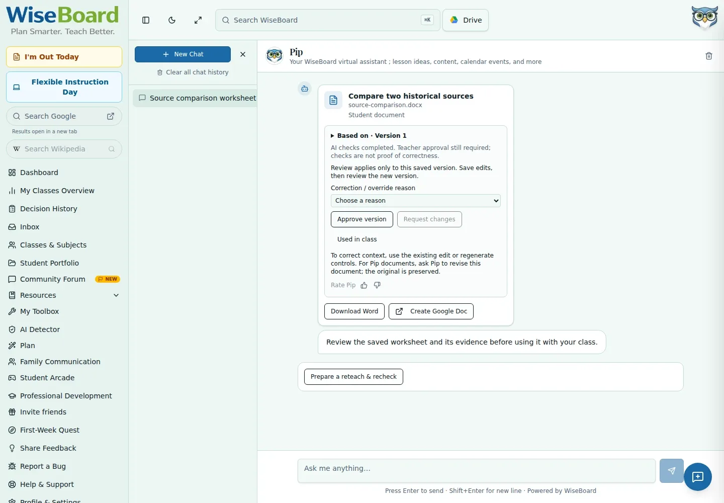 Pip material review workspace with evidence and quality warnings